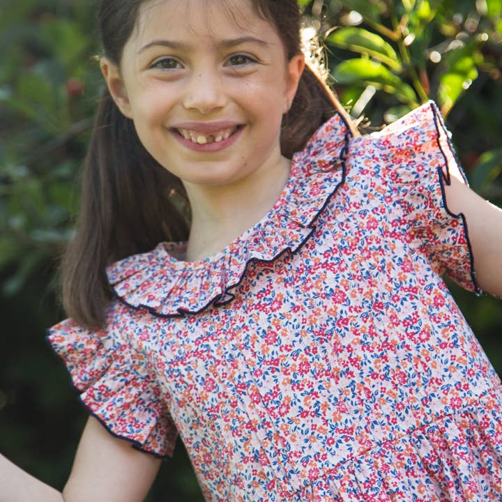 Beet World - Wholesale Dress - Kids - Girls Ana Dress with Ruffles | Red and Blue Floral1