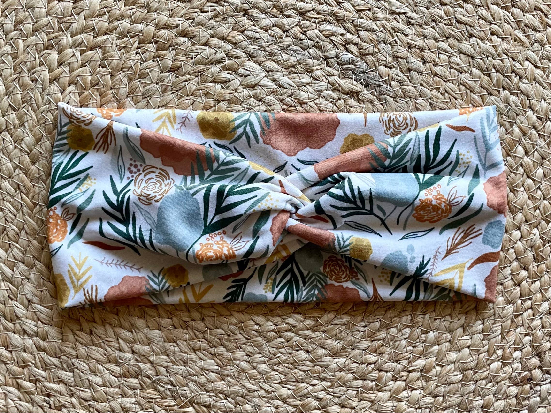 Designs by Rachel Joy - Wholesale Fashion Headband - Women's - Boho Florals on Cream Knit Twist Headband2