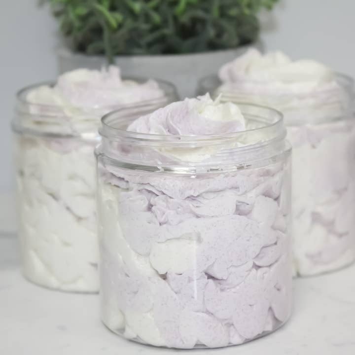 Lavender Foaming Whipped Sugar Scrub for wholesale by Blissful-Soap