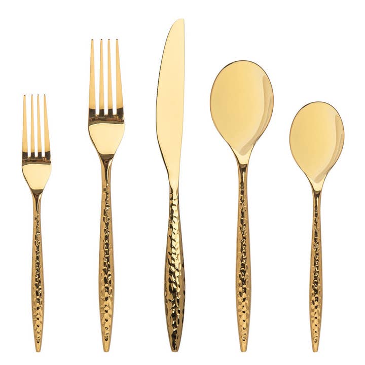 Avellino Mirrored Gold 18/10 Stainless Steel 20 Piece Flatware Set, Service For 4 for wholesale by Godinger