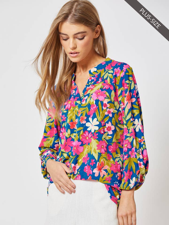 BLUE MULTI PLUS SIZE 3/4 Sleeve LIZZY Wrinkle Free Top for wholesale on Faire0