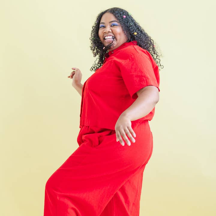 Size Inclusive Plus Size Wide Leg Pants Cherry Red for wholesale by Nettle Studios