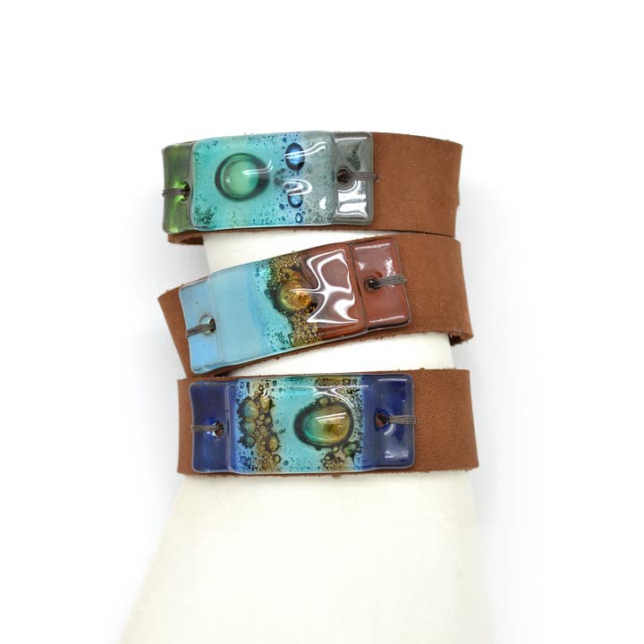 Wide Suede Leather and Glass Snap Cuff Bracelet for wholesale by Dunitz & Company