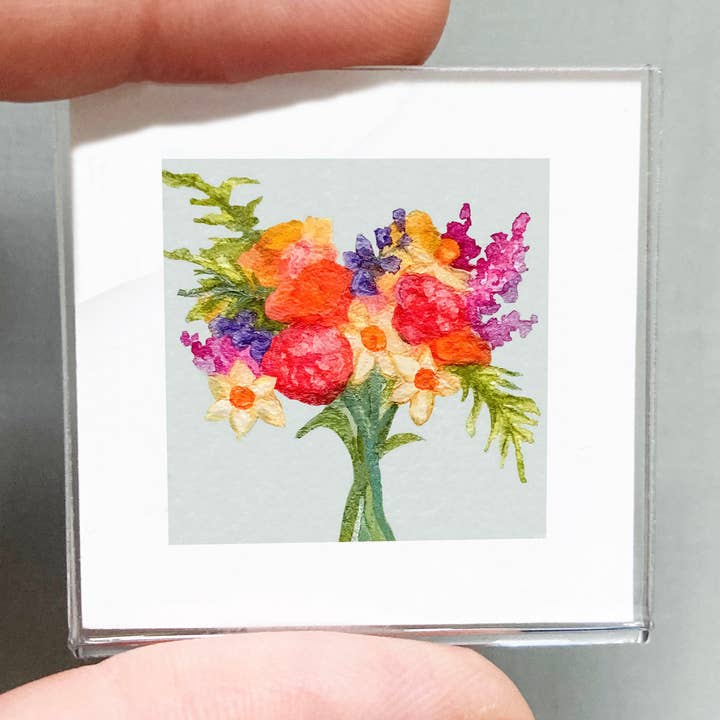 Mick's Art Goods - Wholesale Art Print - Mini 1" Spring Flower Bouquet Watercolor Framed Art Print0