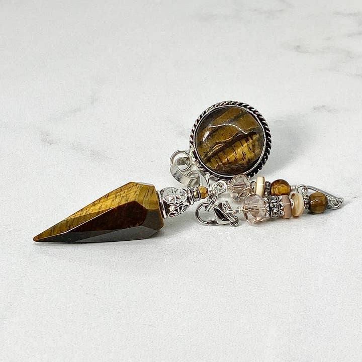 Golden Tiger's Eye and Shell Wearable Pendulum for wholesale by Divining Gifts