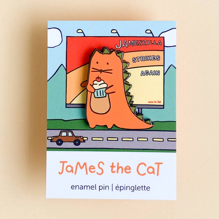 Jameszilla - Épingle en émail drôle et adorable de chat James pour la vente par James The Cat