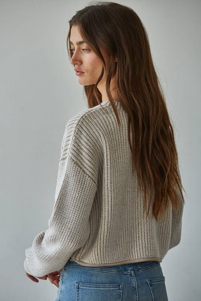 Light Taupe W1789 | Knit Sweater Acrylic Ribbed Crew Neck Pullover for wholesale on Faire2