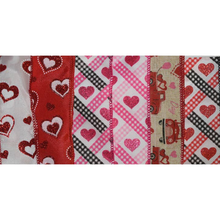 1.5" x 10yd Asst Gingham Heart Wired Ribbon, 24ct. for wholesale by Tremont Floral Supplies