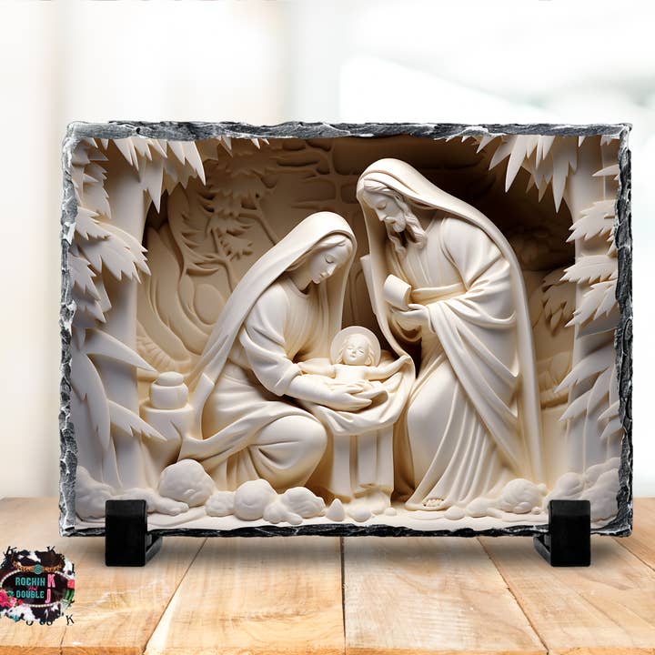 Ardoise photo de crèche en pierre 3D Look pour la vente par Rockin K and Double J