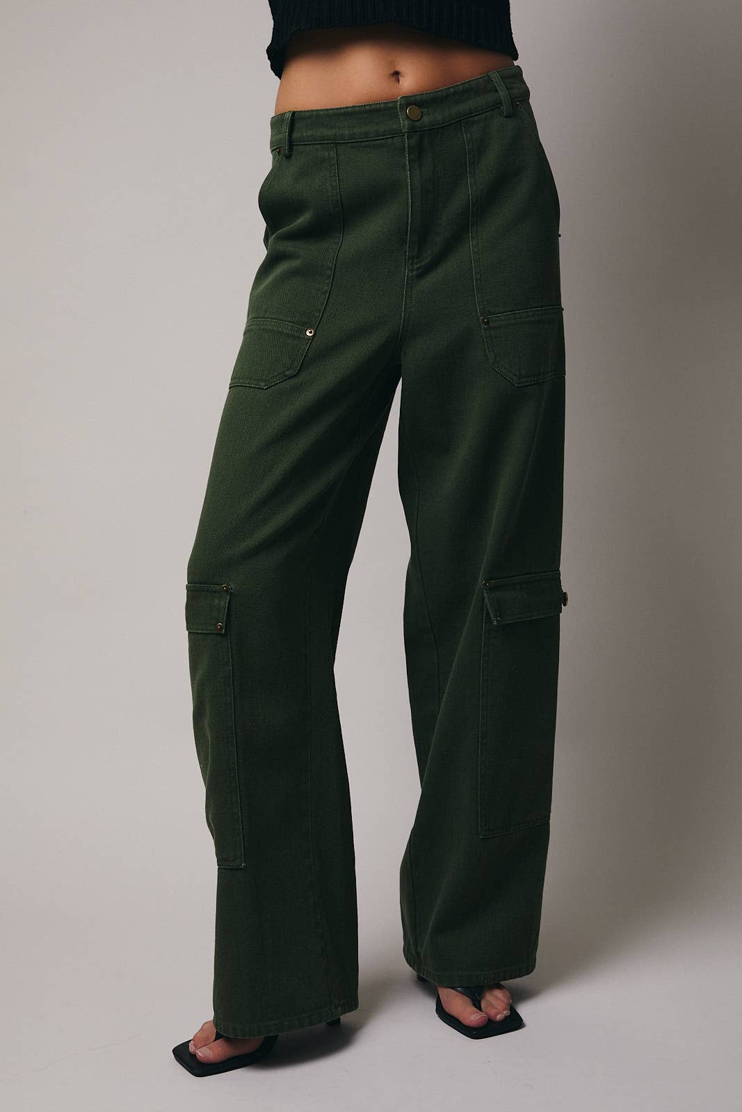 OLIVE RIVET DETAILED TWILL PANTS for wholesale on Faire1