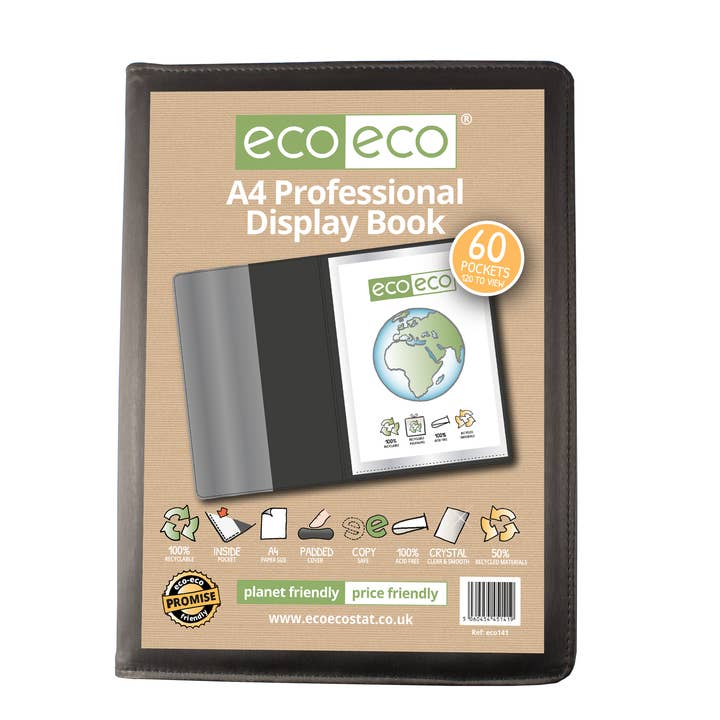 A4 50% Recycelt 60 Taschen Professionelles Präsentationsbuch für den Großhandel von eco-eco Stationery Ltd
