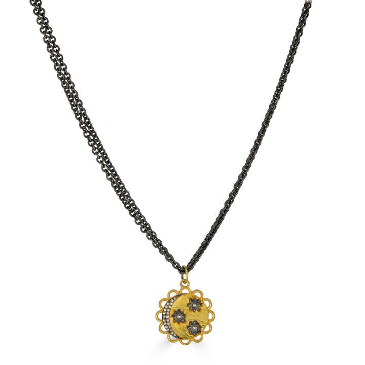 Mixed Metal Celestial Pendant Necklace for wholesale by Rachel Reinhardt