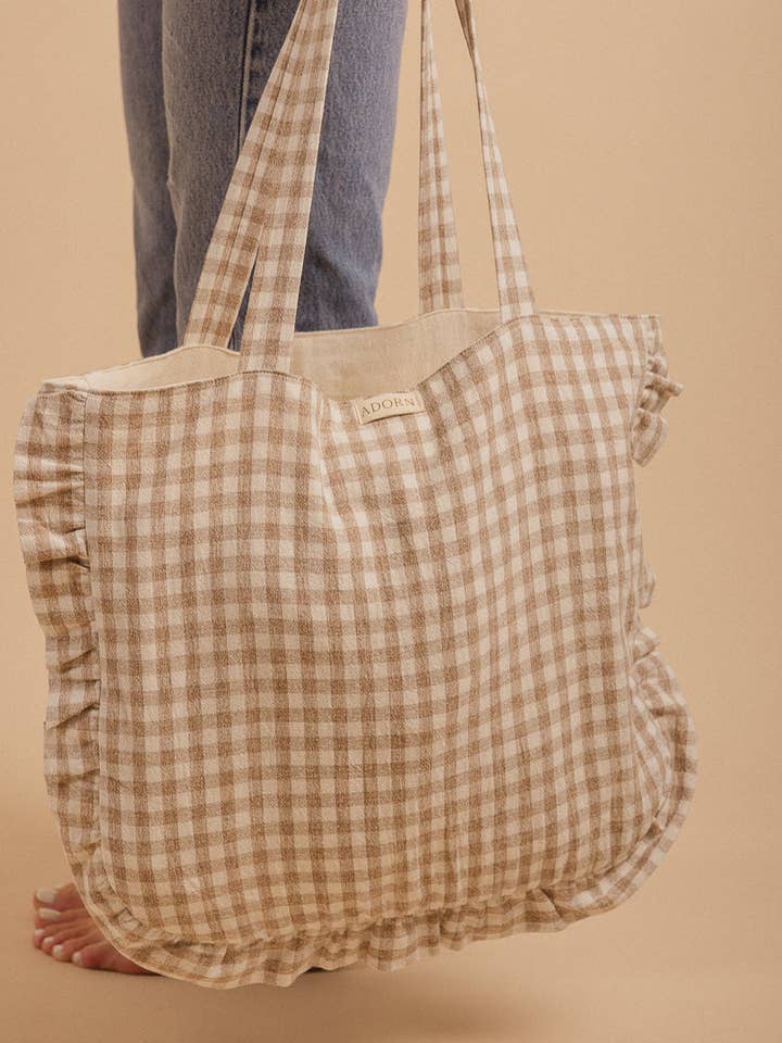 Gingham Market Bag for wholesale by The Adorn Co.