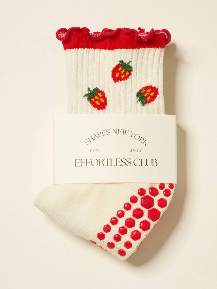 🍓 Strawberry Ruffle Grip Sock, Pilates Socks for wholesale by Effortless Club