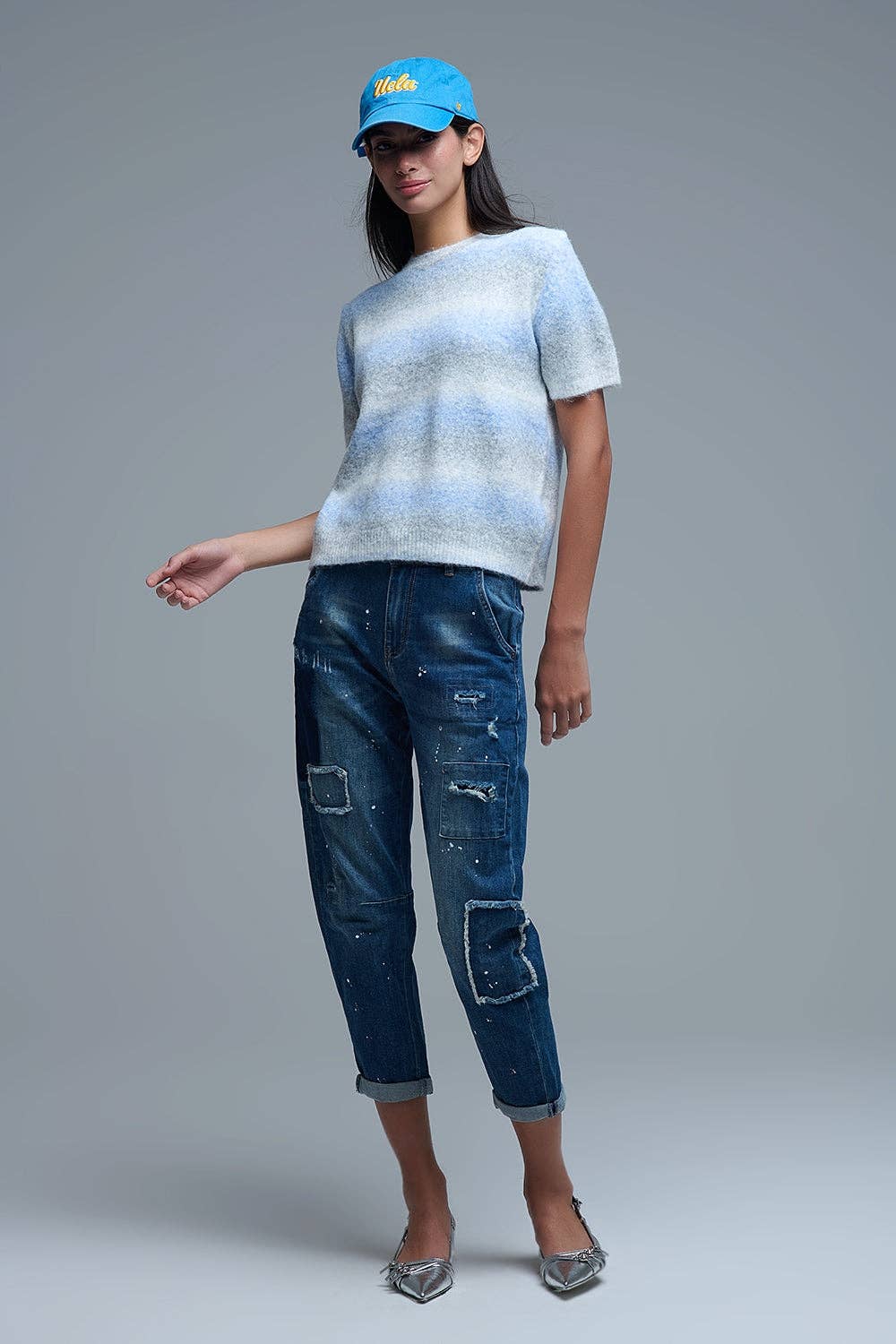 BLÅ Kortärmad ombrérandig tröja i blått för wholesale på Faire2