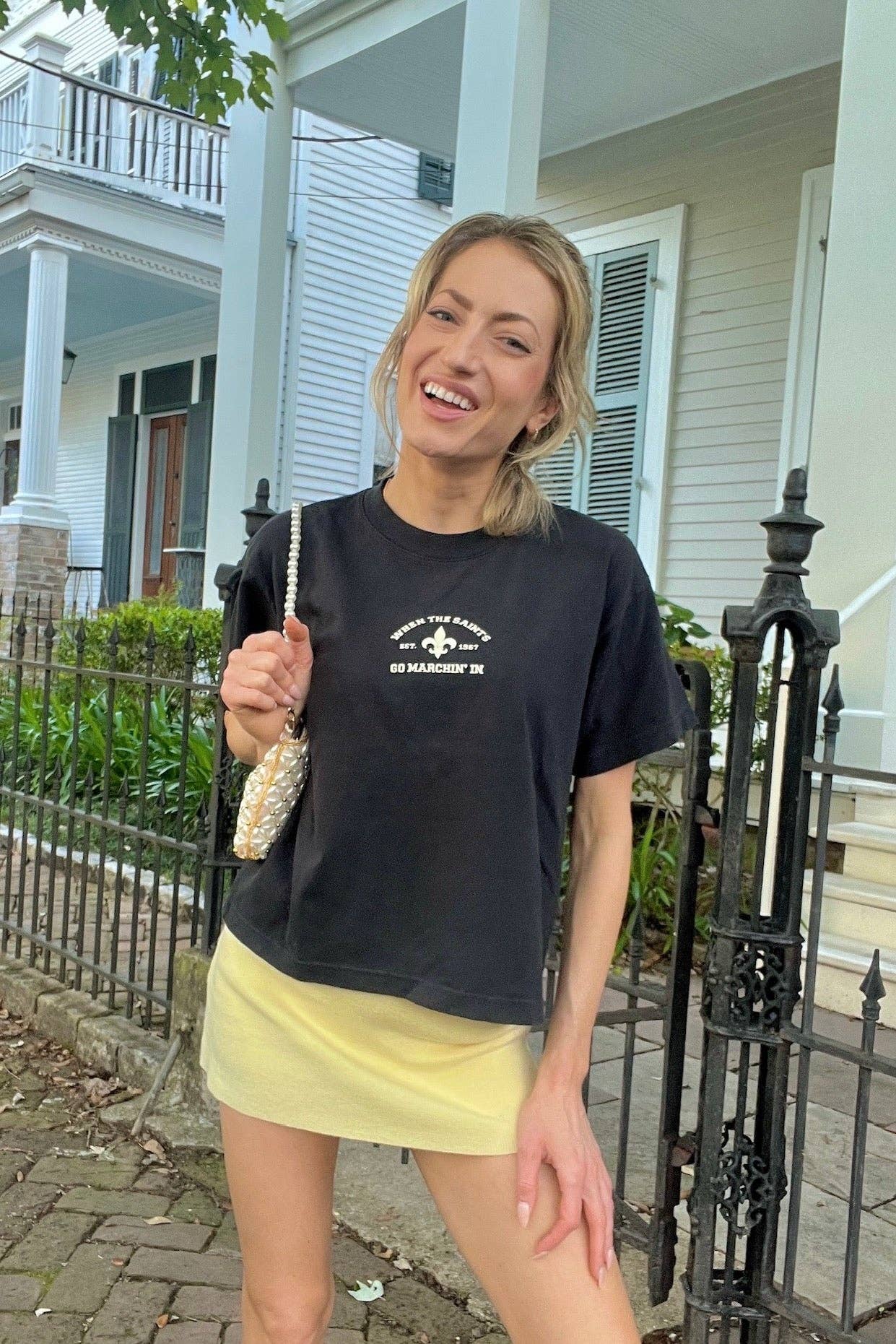 Black and Gold When the Saints Go Marchin' In Boxy Tee for wholesale on Faire10