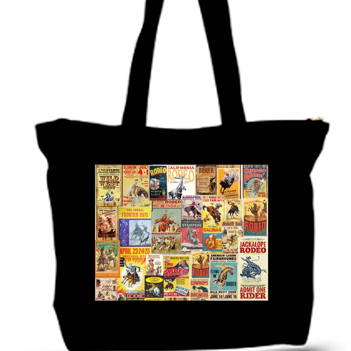 Rodeo Poster Collage Large Tote New Zipper Bag for wholesale by BMS BIZ