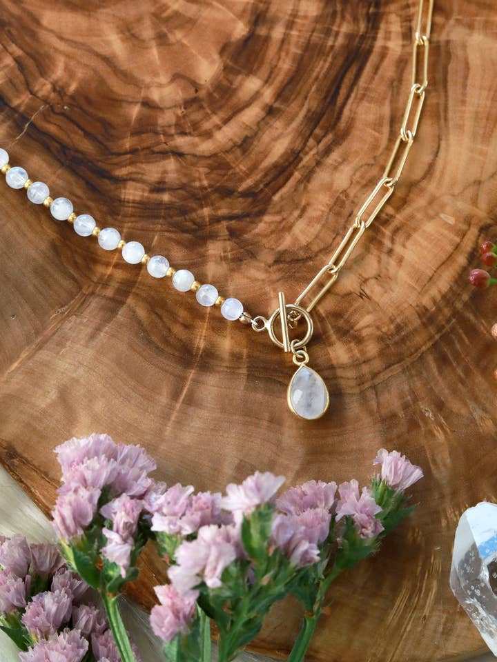 Colar de ouro Moonstone Deux Link por atacado de Malabella Jewels