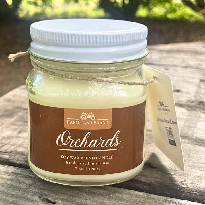 Orchards Soy Wax Mason Jar Candle Scented with Zesty Orange and Lemon Peel for wholesale by Farm Land Brand