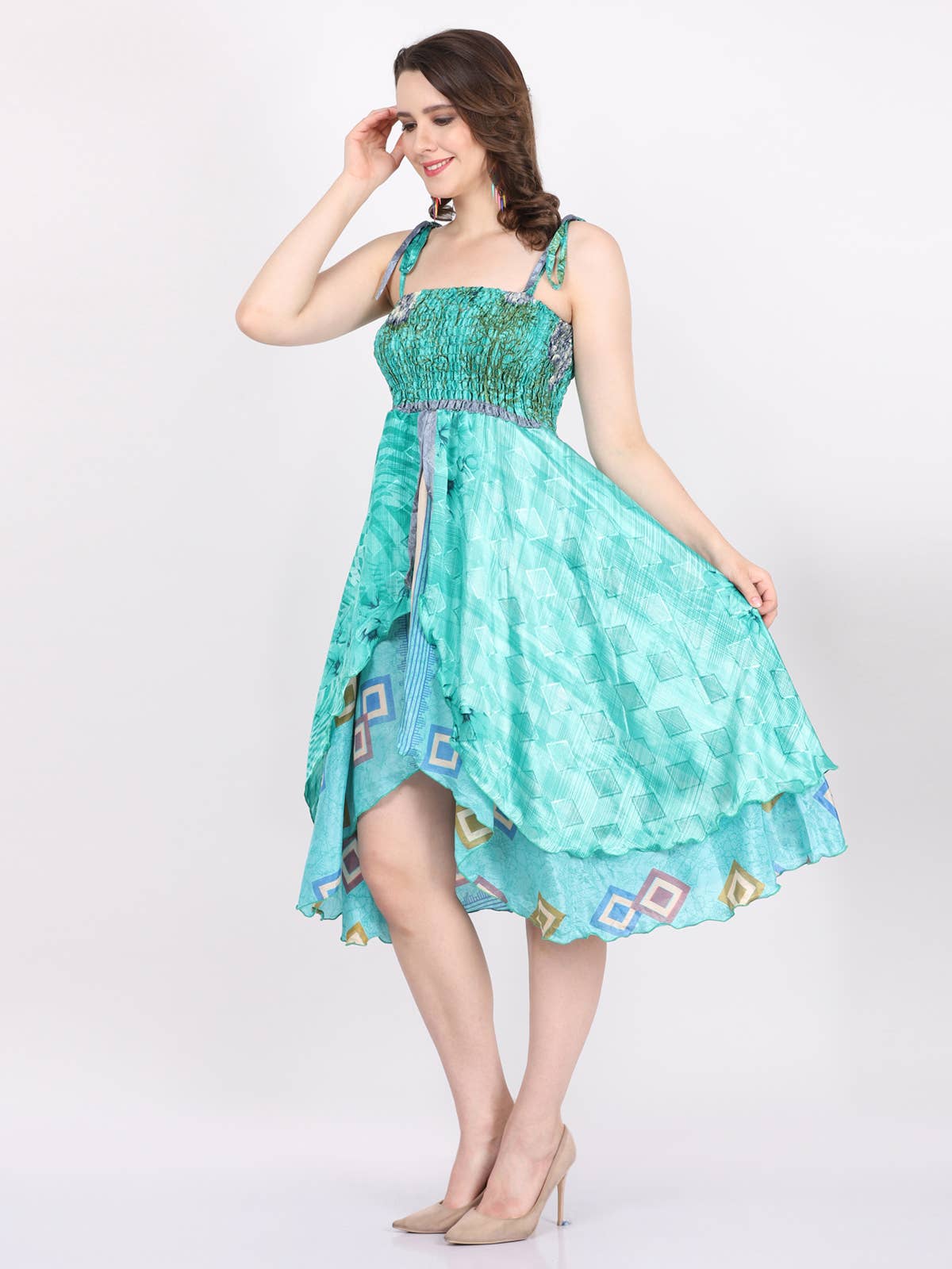 Wevez – wholesale Klänning - Dam – Kvinnor Spaghettiband Smockad Volangkant Boho Klänning Mix Parti6