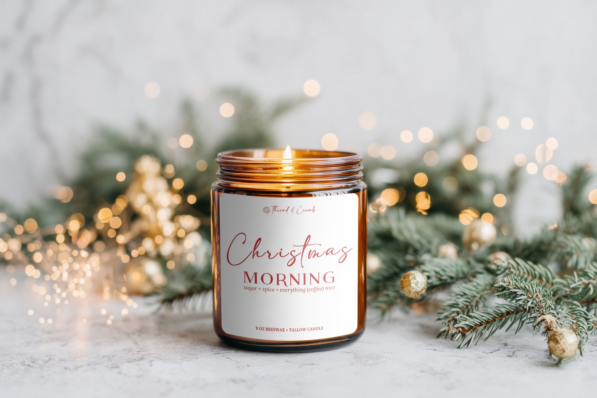 Thread & Crumb - Wholesale Jar/Filled Candle - "Christmas Morning" Beeswax + Tallow Candle | Holiday Candle3