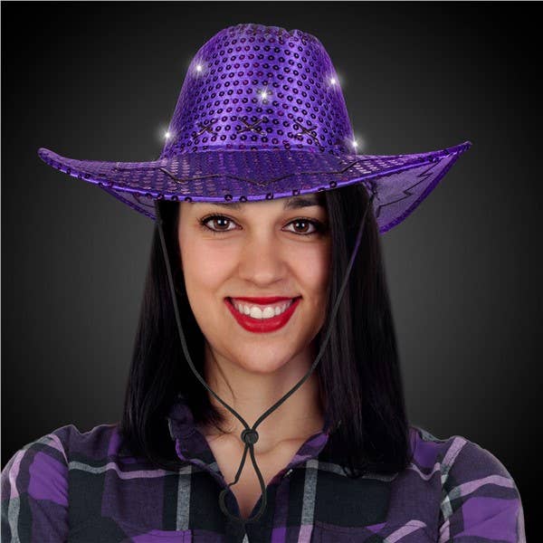 Windy City Novelties - Wholesale Cowboy Hat - Unisex - LED Purple Sequin Cowboy Hat2