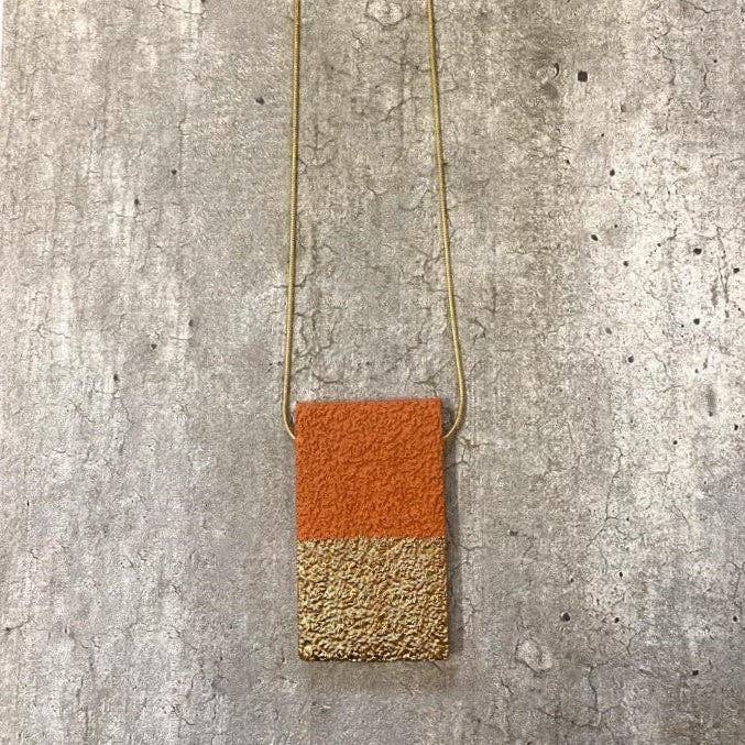 Carla Dieterich - Wholesale Pendant/Charm Necklace - Concrete Texture Short Necklace - Orange & Gold