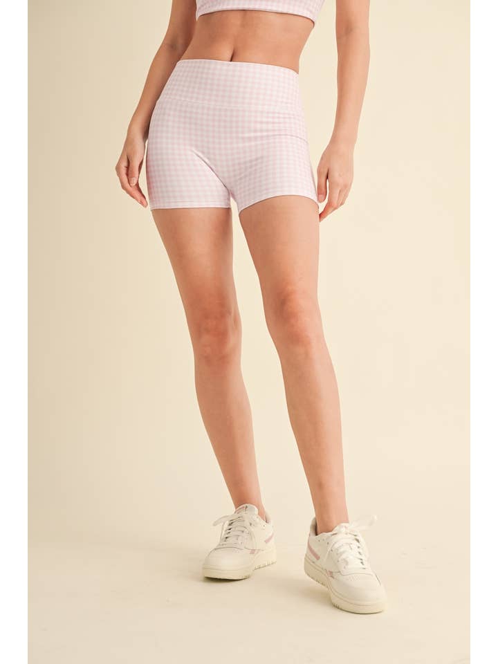 KIMBERLY C - Wholesale Athletic Shorts - Women's - Gingham Print Mid-Rise Mini Shorts3