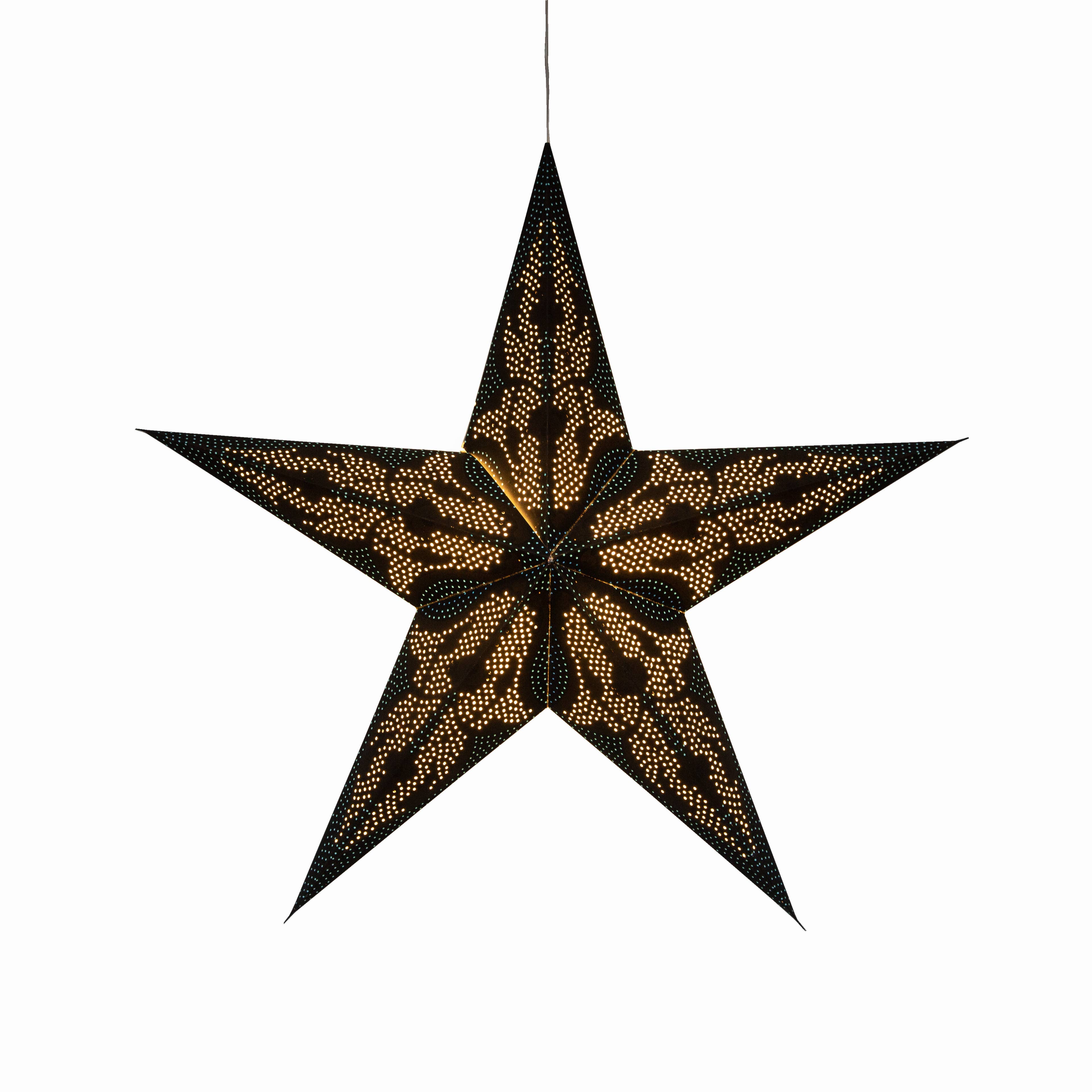 Artschatz LLC - Wholesale Paper Lantern/Lamp - Marrakesh ~5 P, 24", Black / Cyan Paper Star  Light6