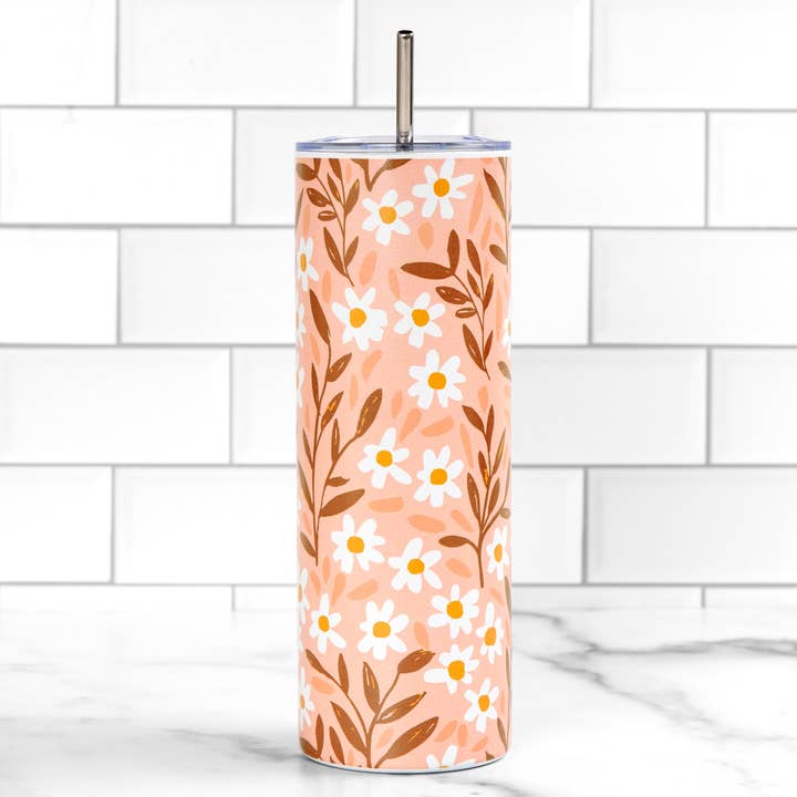 Pink Daisy 20oz Stainless Steel Skinny Tumbler for wholesale by 1canoe2 | One Canoe Two Paper Co.