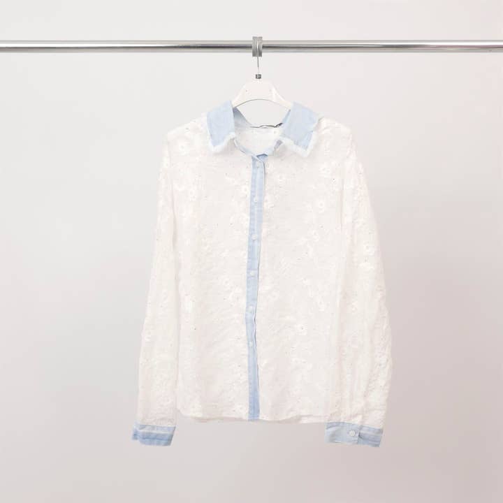 Embroidered shirt with rhinestone flowers – CSW5019 for wholesale by Cecile Wang