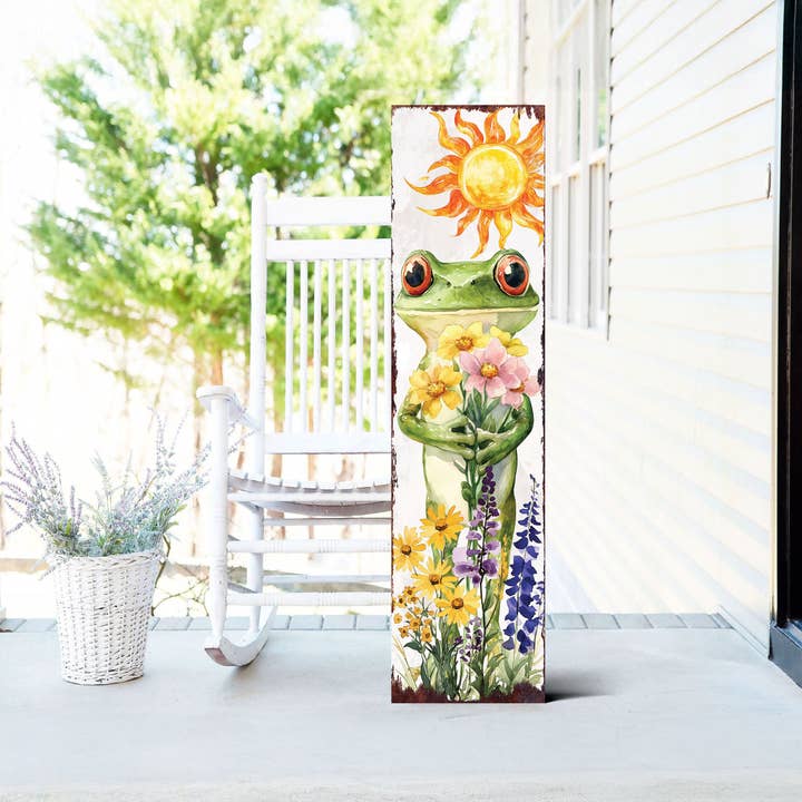 Verspieltes Sommer-Frosch-Verandaschild | Wildblumen-Garten-Willkommensdekor für den Großhandel von TX USA Corporation
