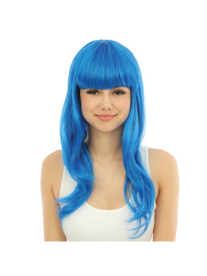 P'tit Clown - Vente Déguisement – unisexe - Perruque Longue Raide Avec Frange - Bleu