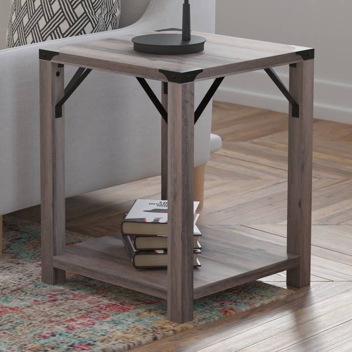 Gray Wash 2 Shelf Side Table with Metal Accents for wholesale by Flash Furniture