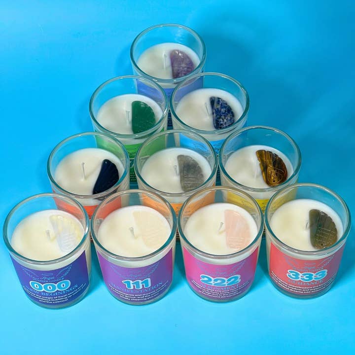 Gypsy Soul - Wholesale Jar/Filled Candle - Angel Number Lotion Candle with Angel Pendant Gemstone Wing2