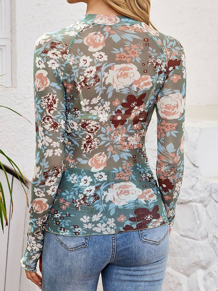 Mccolin - Vendita all'ingrosso Camicetta - Donna - Top a maniche lunghe in rete floreale7