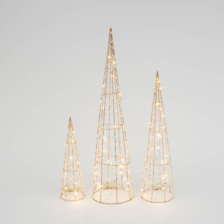 The Gerson Companies - Wholesale Christmas Decoration - Gerson Christmas S/3 B/O Lighted Holiday Cone Trees, Lg is 31