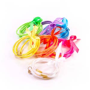 Frog Sac 6 Pcs Glitter Bracelets for Girls, Sparkly Beaded Silicone Cute Bracele