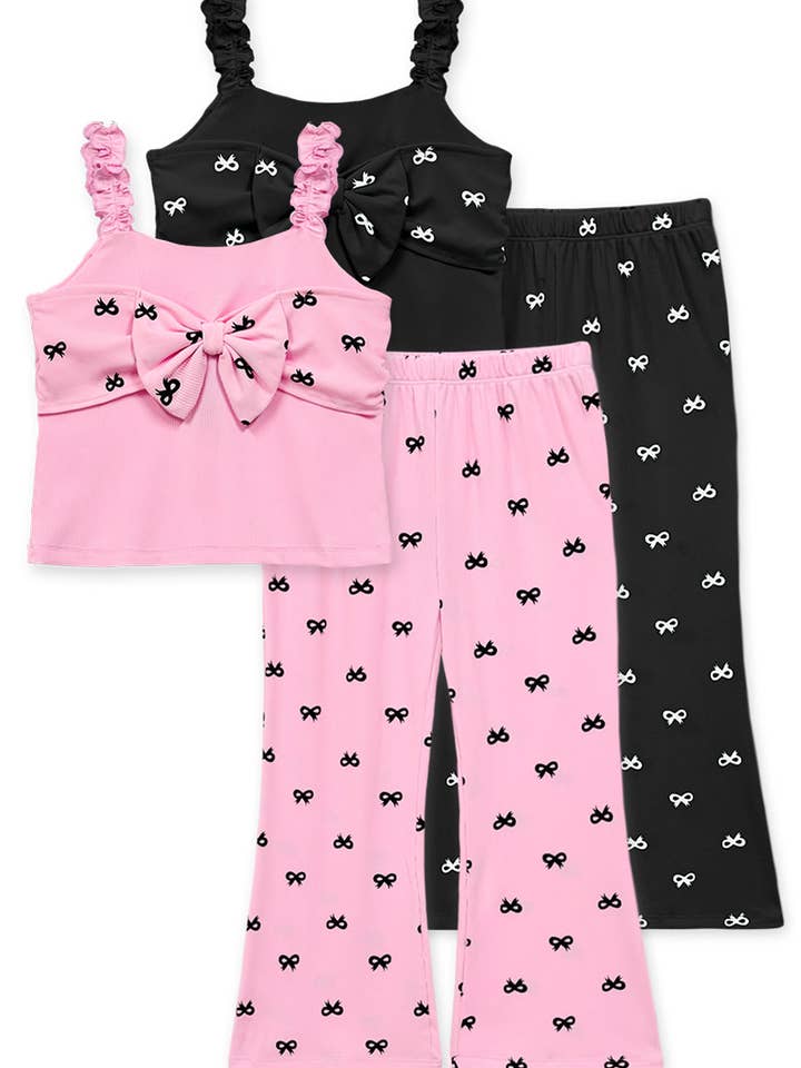 GKSS-D25-3356B Girl's 2 pc Pant Set W/ Bow Print for wholesale by Cutie Patootie Clothing