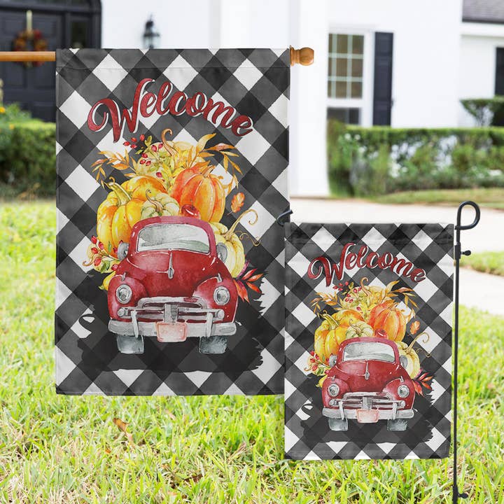 Flags - Fall Red Truck for wholesale by Boutique Monogram