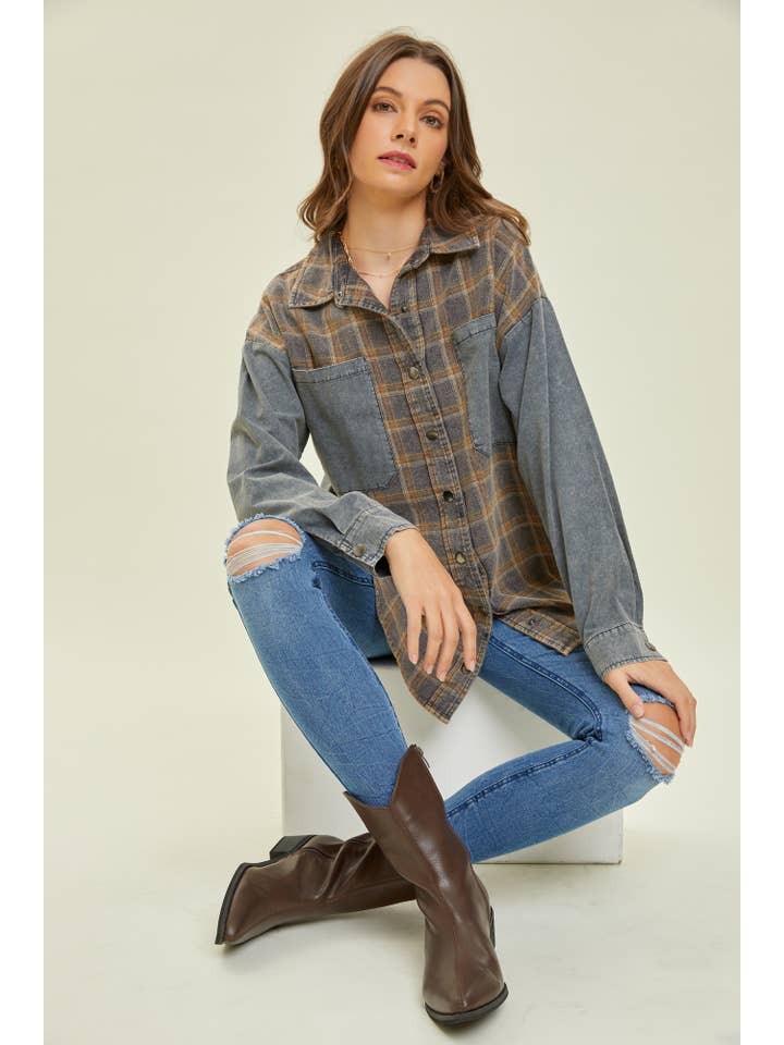 Heyson - Wholesale Button Down Shirt - Women's - PLUS / ET1401-1P WESTERN-INSPIRED WASHED PLAID SHIRT