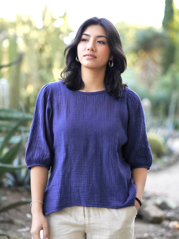 Coralee Dubbel Bomullsgas Topp Marinblå för wholesale av Dolma