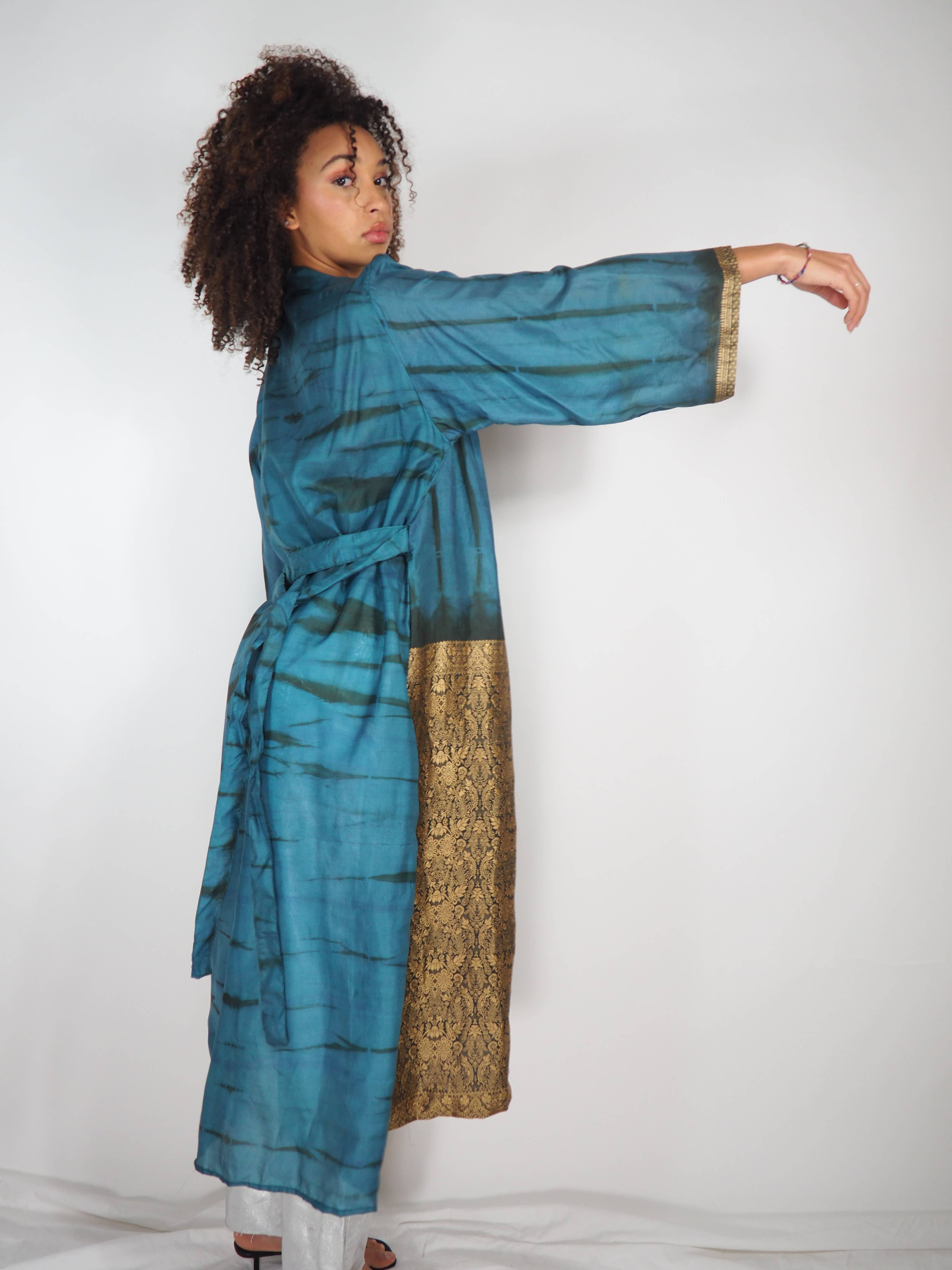Vagabond Ibiza - Wholesale Kimono - Women's - The Kardash Kimono Long – Up-cycled Vintage Sari Kimono 7