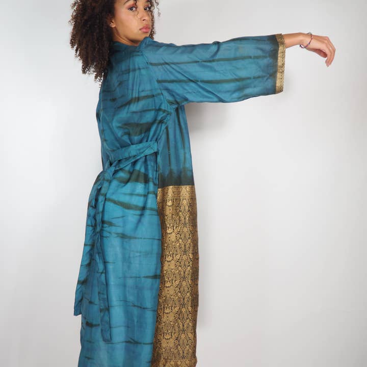 Vagabond Ibiza - Wholesale Kimono - Women's - The Kardash Kimono Long – Up-cycled Vintage Sari Kimono 7