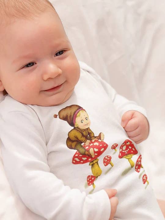 Amanita Mushroom Fairy One Piece Baby Bodysuit for wholesale by Acme. Baby Co. LLC