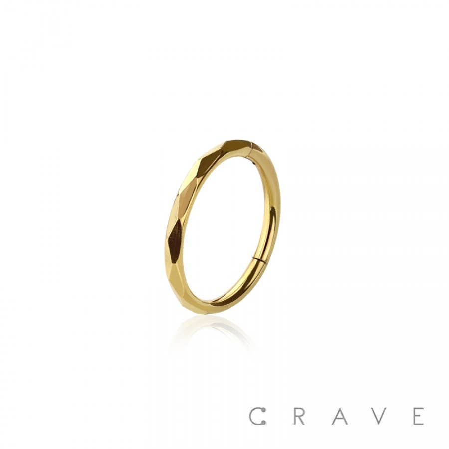 CRAVE - Wholesale Hoop Earrings - 316L SURGICAL STEEL HINGED SEGMENT DENTED CLICKER HOOP0
