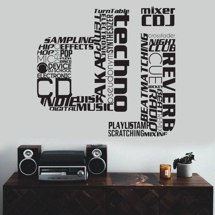 Autocollant mural DJ — motif d'onde sonore en vinyle pour fans de musique et disc-jockeys pour la vente par Decords