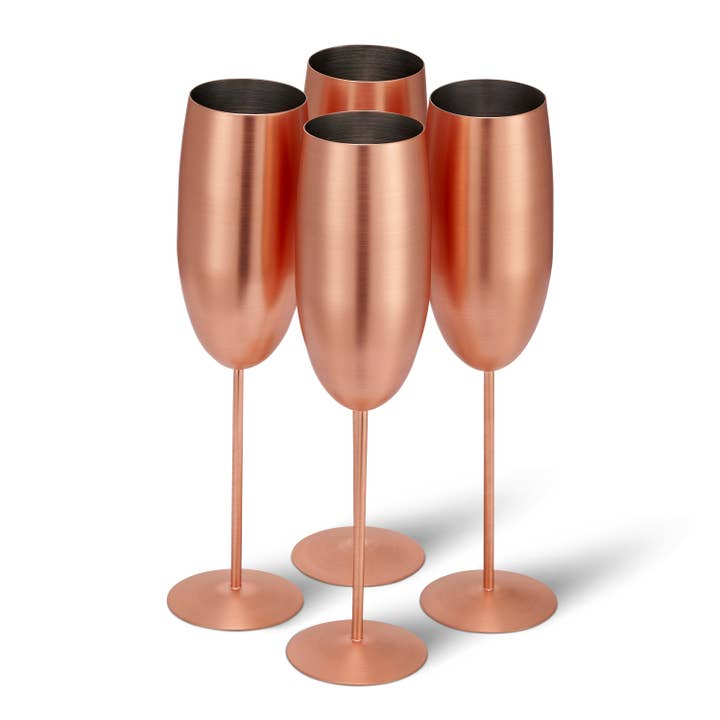 Oak & Steel - Wholesale Champagne Flute - 4 Matte Rose Gold Champagne Flutes