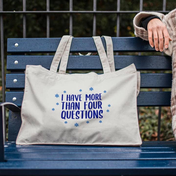 More Than Four Questions Passover Oversized Tote Bag for wholesale by Salt Sparkle Shalom