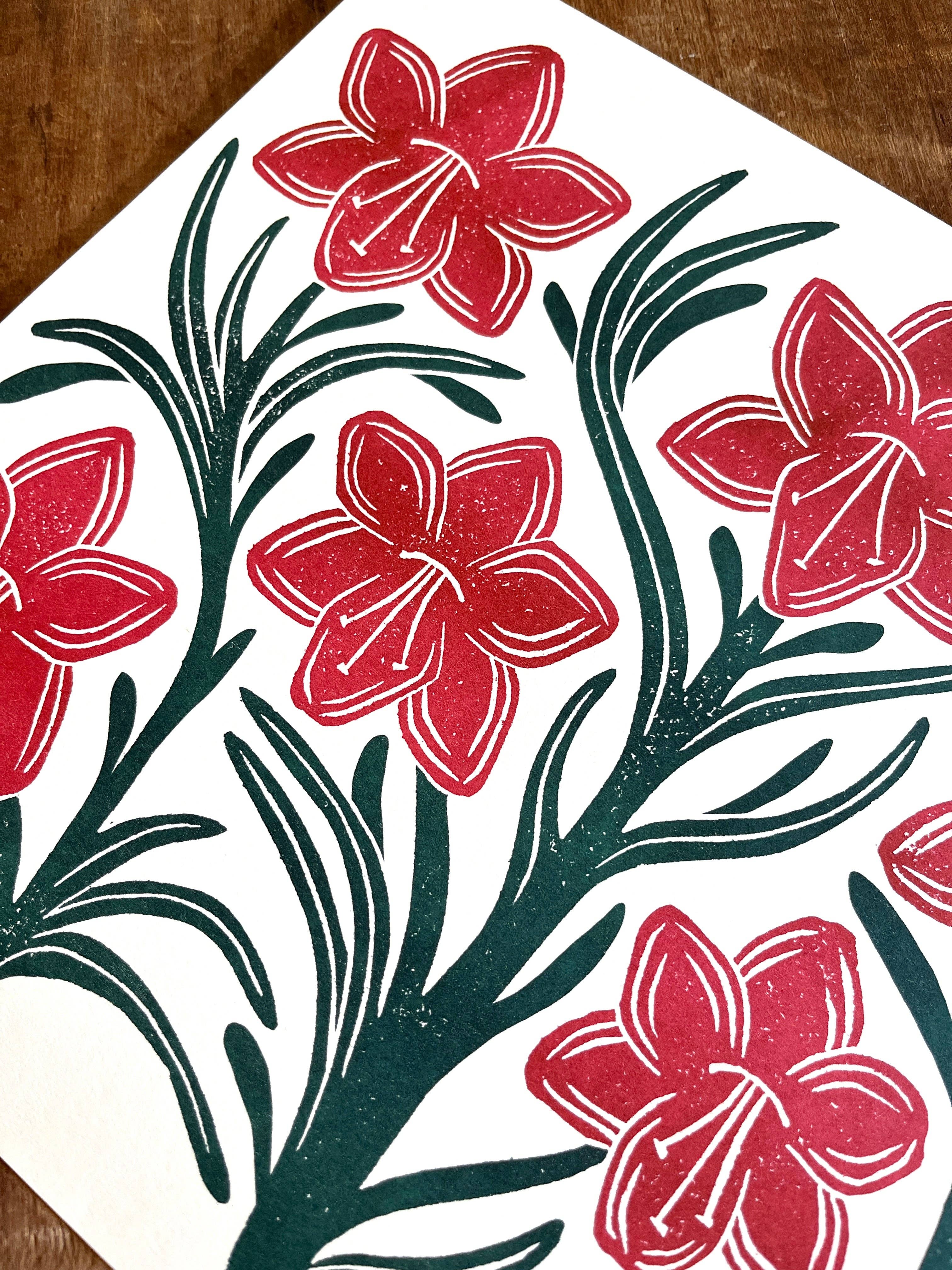 Katharine Watson - Wholesale Art Print - Holiday Garden Series: Amaryllis Risograph Print4